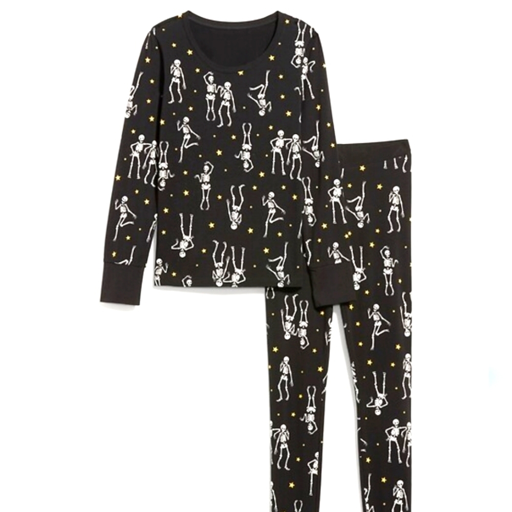 Old Navy Matching Family Kids Skeleton Print Pajamas - Black Halloween Size 10